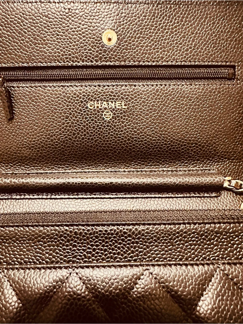 CHANEL | WOC | CHANEL Black Quilted Leather Chain Wallet with Gold Hardware